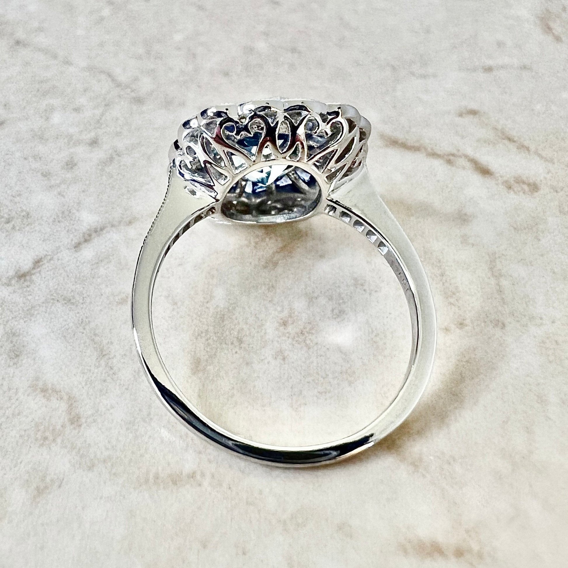 Very Fine Handcrafted Platinum Art Deco Style Oval Aquamarine, Sapphire & Diamond Halo Ring - Cocktail Ring - Engagement Ring - Promise Ring