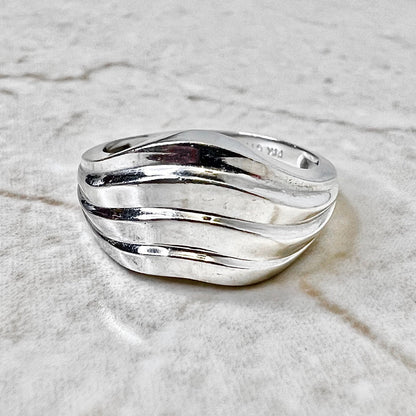 14K White Gold Wavy Band Ring - Wedding Band - Birthday Gift - Bridal Ring - Best Gift For Her - Jewelry Sale