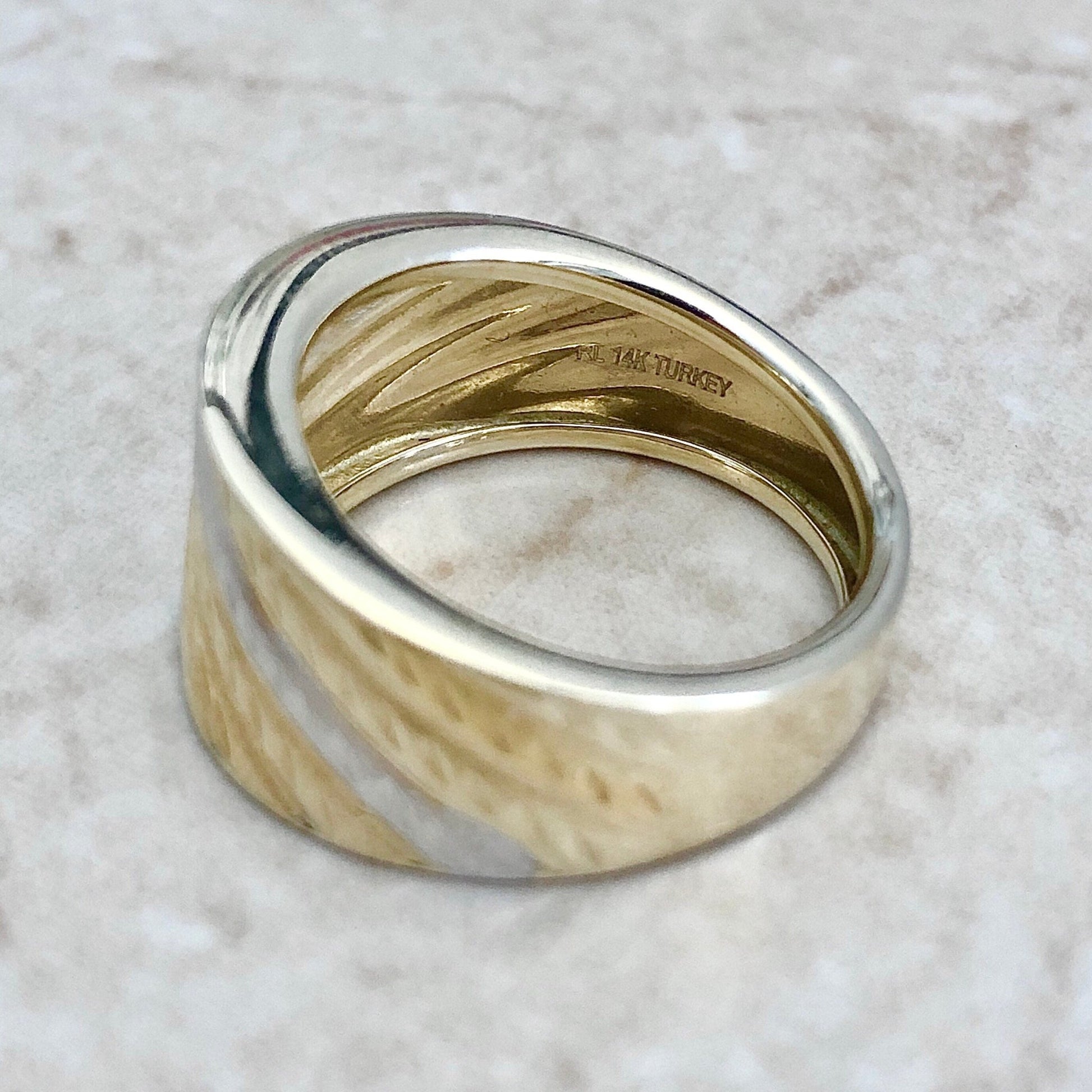 14 Karat Two Tone Gold Band Ring - Wedding Band - Birthday Gift - Bridal Ring - Size 7 US - Christmas Gift For Her - Jewelry Sale