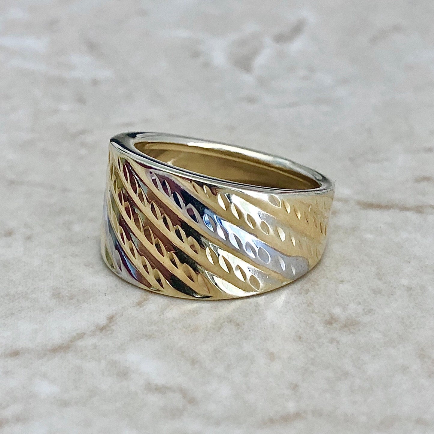 Wide 14 Karat Two - Tone Gold Band Ring - WeilJewelry