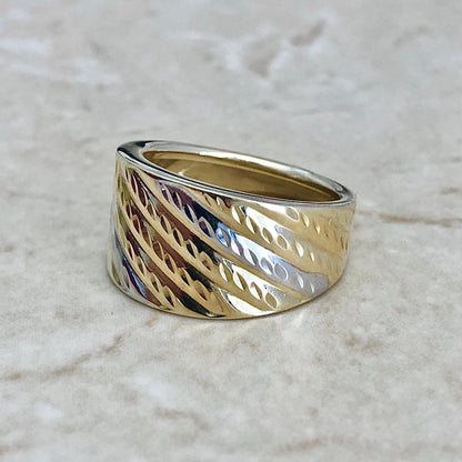 Wide 14 Karat Two - Tone Gold Band Ring - WeilJewelry