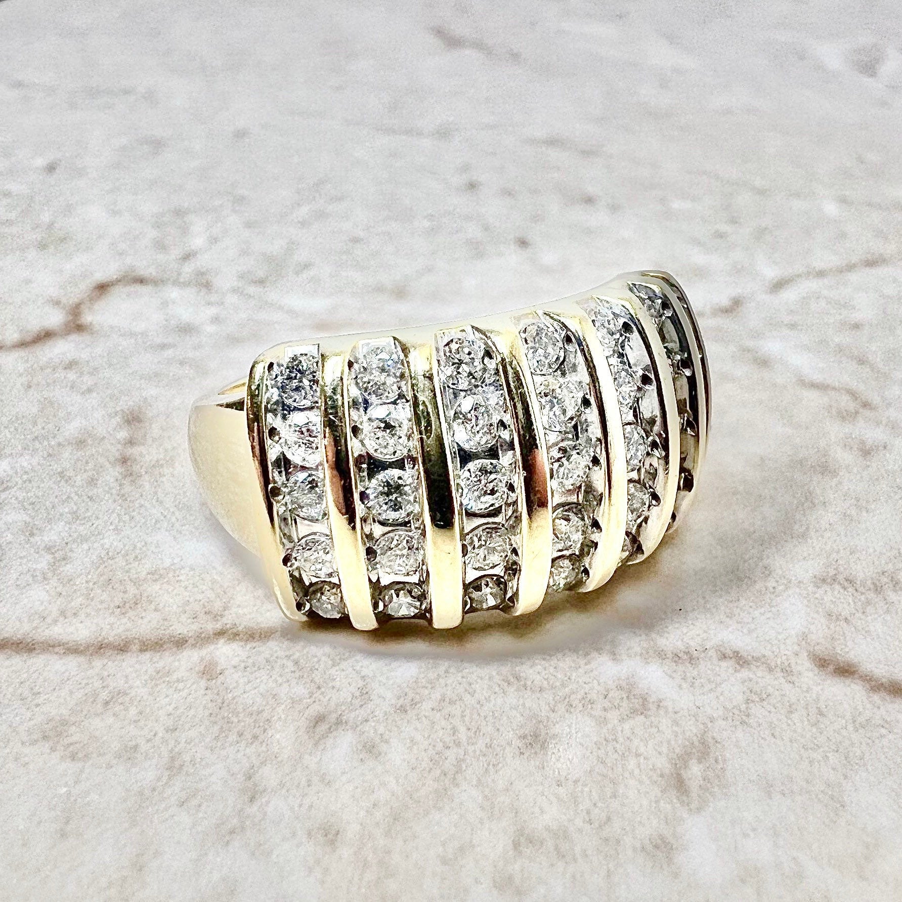 Wide 14 Karat Yellow Gold Five - Row 1 Carat Diamond Band Ring - WeilJewelry