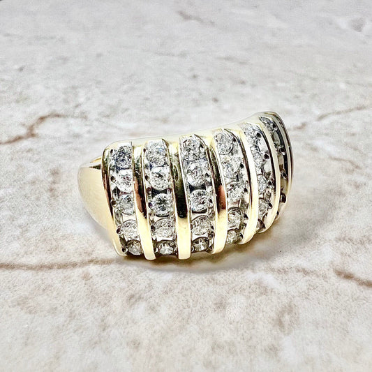 Wide 14 Karat Yellow Gold Five - Row 1 Carat Diamond Band Ring - WeilJewelry