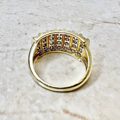 Wide 14K 5 Row Diamond Band Ring - Vintage Yellow Gold Cocktail Ring - Wedding Ring - Anniversary Ring - Best Gift For Her - Birthday Gift