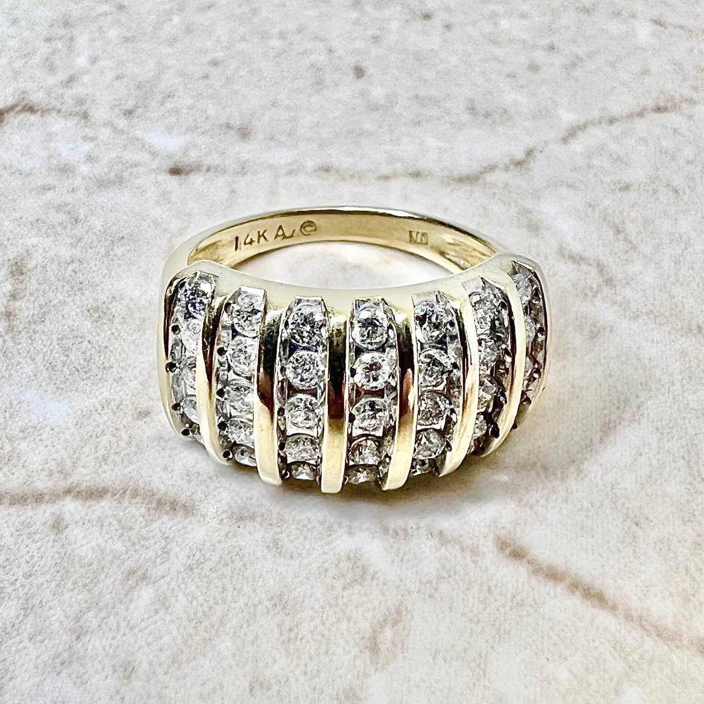 Wide 14K 5 Row Diamond Band Ring - Vintage Yellow Gold Cocktail Ring - Wedding Ring - Anniversary Ring - Best Gift For Her - Birthday Gift