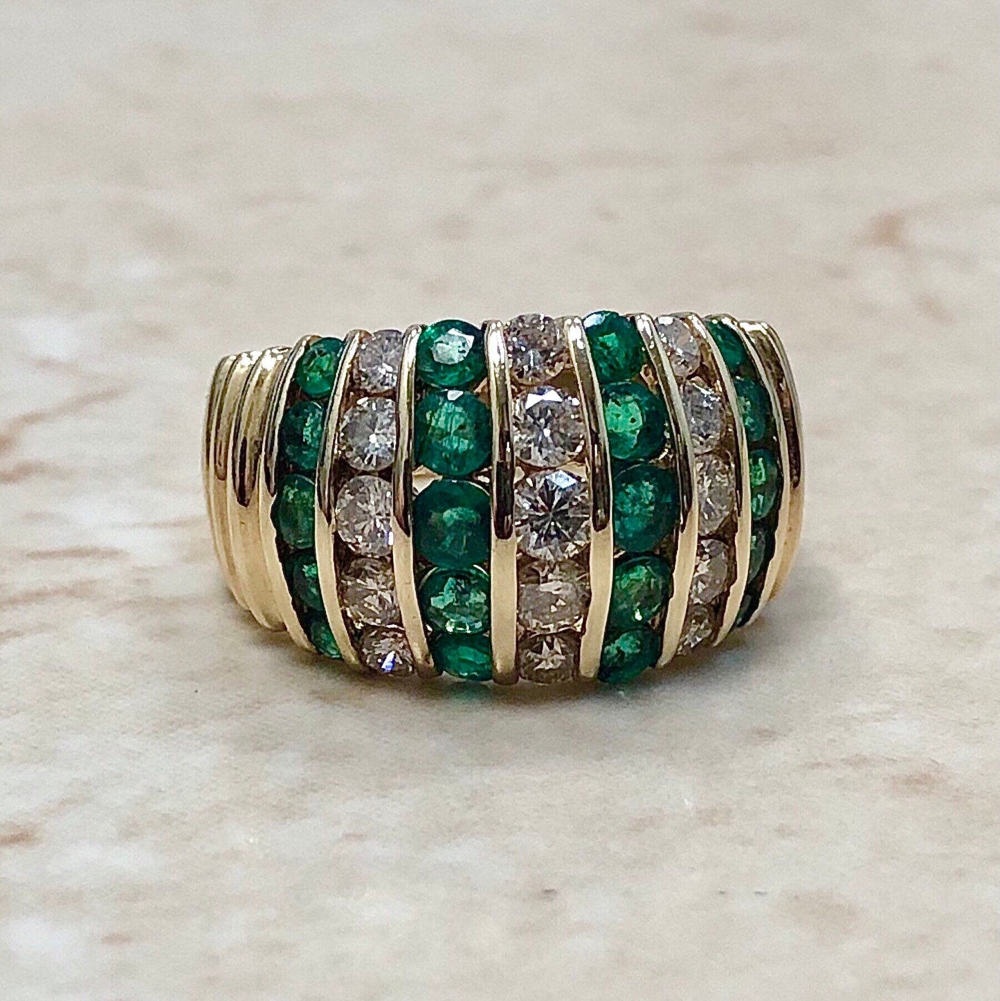 Vintage Natural Emerald & Diamond Ring 1.75 CTTW - 14 Karat Yellow Gold - May Birthstone - Genuine Gemstone - Cocktail Ring - Size 7 US