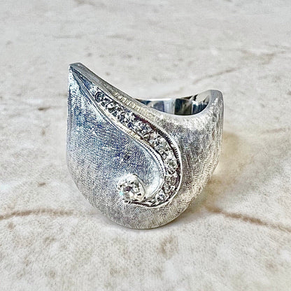 Wide Vintage Handcrafted 14 Karat White Gold Diamond Band Ring - WeilJewelry