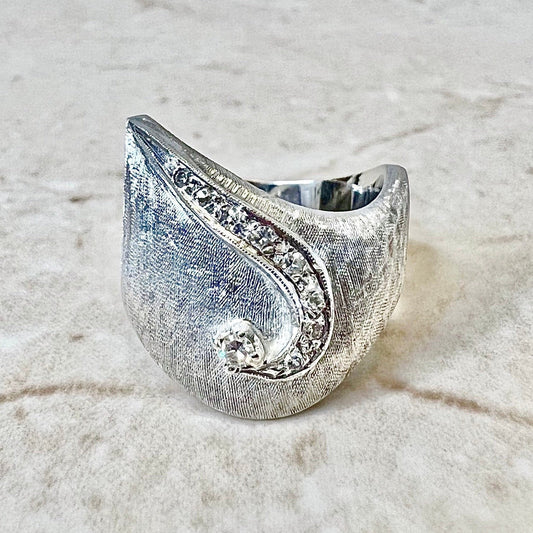 Wide Vintage Diamond Band Ring Handcrafted In 14K White Gold - Wedding Ring - Anniversary Ring - Birthday Gift For Her - Jewelry Sale