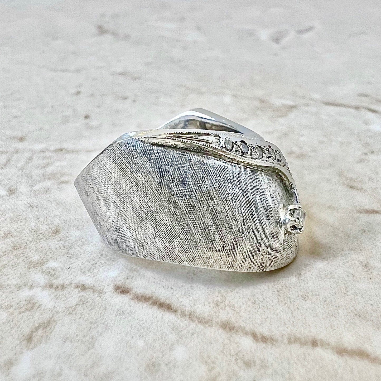 Wide Vintage Handcrafted 14 Karat White Gold Diamond Band Ring - WeilJewelry